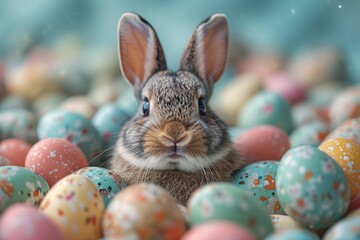 Fototapeta na wymiar Bunny Boogie: Easter Eggs and Flowers Generative AI