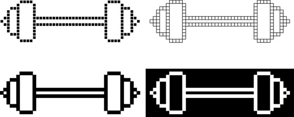 Pixel art dumbbell icon set