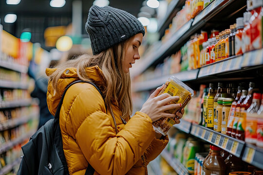 Personas mirando las etiquetas de los alimentos en el supermercado para tener una alimentaci&oacute;n consciente