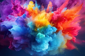 Colorful powder explosion on white background. - obrazy, fototapety, plakaty