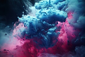 Fototapeta na wymiar Freeze motion of blue and pink color powder exploding on black background.