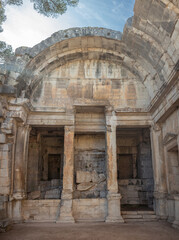 View to an ancient pre roman temple in the city of Nimes south of France