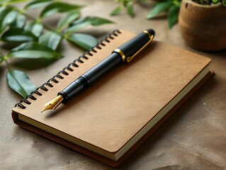 antique handwritten book note. Book note and fountain pen on wood table.
