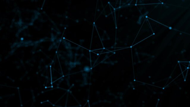 Internet of things connection science effect. Blue digital network plexus blockchain technology connecting dot network web abstract on black  background