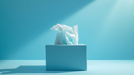 Light blue tissue box on blue background. Made with generative ai