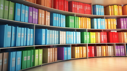 3d render rack of office folders round with colored - obrazy, fototapety, plakaty