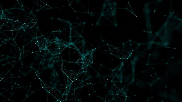 Internet of things connection science effect. Blue digital network plexus blockchain technology connecting dot network web abstract on black  background