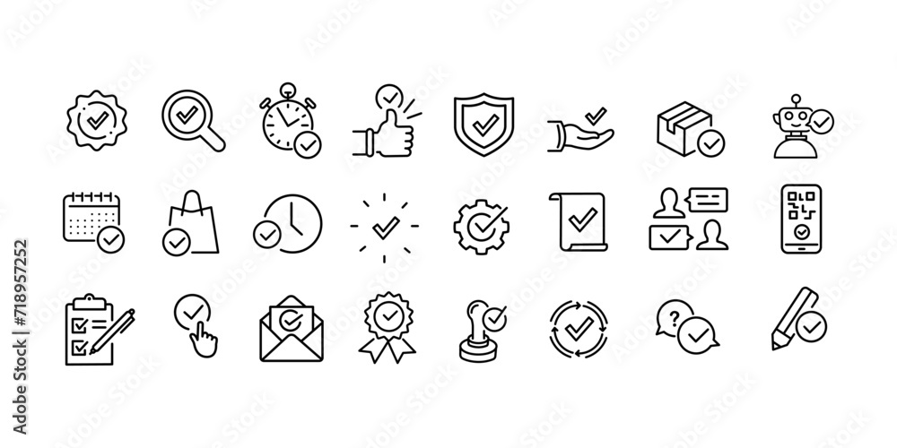 Poster check marks sign - thin line web icon set. contains such icons as confirm, approved, check list, war