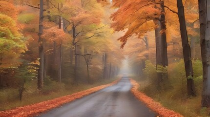 autumn in the forest with beautiful road