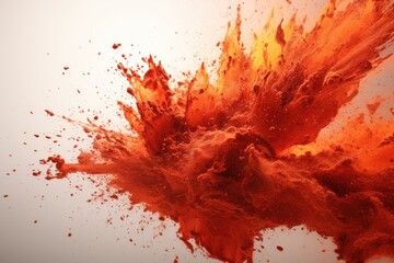 Red and Orange Flour explosion on white background.