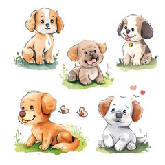 Vector hand drawn puppy collection