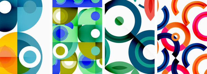 Fototapeta premium Circles and rings geometric backgrounds. Posters for wallpaper, business card, cover, poster, banner, brochure, header, website