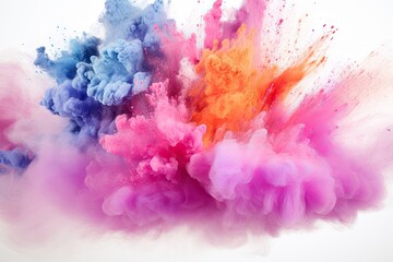 Fototapeta premium Colorful powder explosion on white background.Pastel color dust particle splashing.