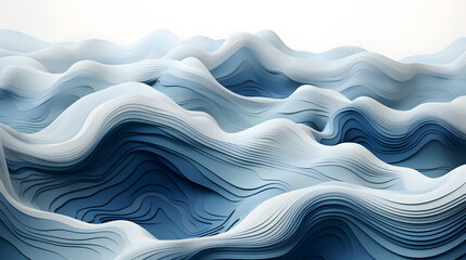 A blue swirl topographic contour ocean, watercolor sea waves illustration on isolated white background. Depth, distance and the ocean is very large