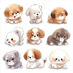 Vector hand drawn puppy collection