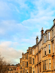 Fototapeta na wymiar Residential houses in the West End of Glasgow, Scotland