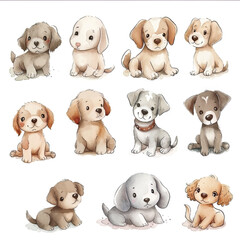 Vector hand drawn puppy collection
