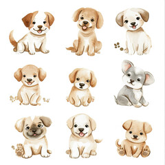 Vector hand drawn puppy collection