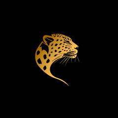 Golden Leopard Profile Silhouette on Black
