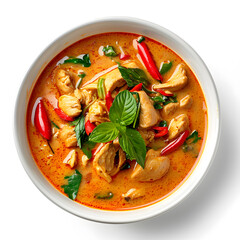 Panang Curry, top view, white background 