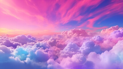 Fototapeta na wymiar Pink, blue and purple clouds in the morning sky background pattern. Sunset or sunrise background. Decorative horizontal banner. Digital artwork raster bitmap illustration. 