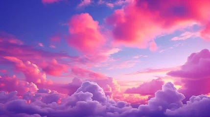 Rolgordijnen Pink, blue and purple clouds in the morning sky background pattern. Sunset or sunrise background. Decorative horizontal banner. Digital artwork raster bitmap illustration.  © Oxana