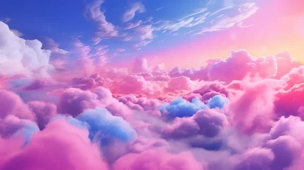 Fototapeten Pink, blue and purple clouds in the morning sky background pattern. Sunset or sunrise background. Decorative horizontal banner. Digital artwork raster bitmap illustration. AI artwork.  © Oxana