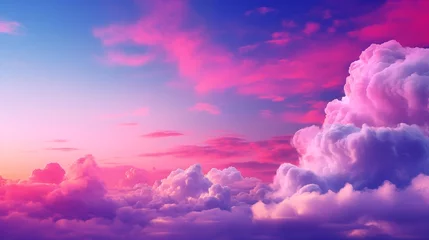 Foto auf Leinwand Pink, blue and purple clouds in the morning sky background pattern. Sunset or sunrise background. Decorative horizontal banner. Digital artwork raster bitmap illustration.  © Oxana