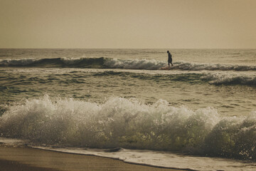 Sun-Kissed Vacation Bliss: Surfer Riding the Waves in Tropical Paradise