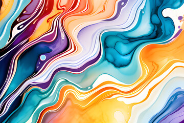 Fototapeta premium Closeup of abstract watercolor paint background texture with liquid fluid marbled paper texture banner texture. Generative AI (생성형 AI)