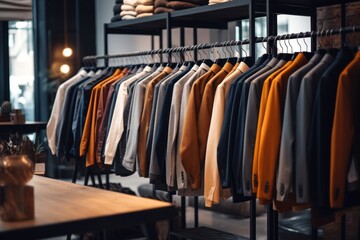 A fashionable clothing store featuring a diverse collection of suit jackets.