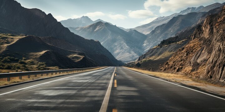 An open road winds through the scenic mountains, offering a journey into nature and freedom.