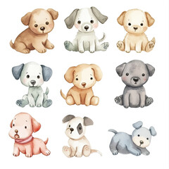 Vector hand drawn puppy collection