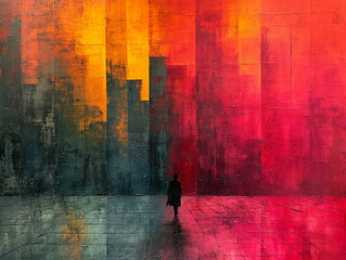 Person near the art wall. Modern abstract style. Oil painting. Art design concept. Background for banner, flyer, advertising, poster