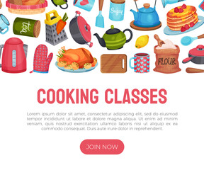 Cooking Class and Kitchen Utensil Banner Design Vector Template