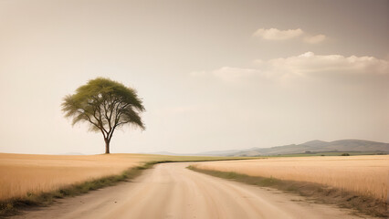 A Lone Tree, Proud Sentinel in an Empty Field, Whispers Nature's Poetic Silence,Lonely, Stand strong