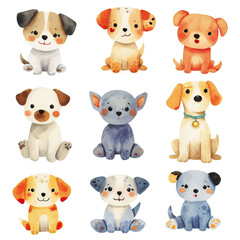 Vector hand drawn puppy collection