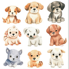 Vector hand drawn puppy collection