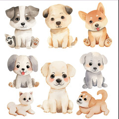Vector hand drawn puppy collection