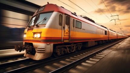 Fototapeta premium Dynamic train motion blur: high-speed railway transportation with blurred motion effect 