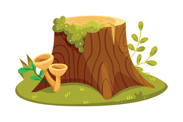 Tree Stump on Green Lawn as Landscape Element Vector Illustration