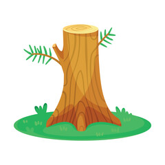 Tree Stump on Green Lawn as Landscape Element Vector Illustration