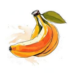 Lively watercolor painting of a ripe banana with artistic flair and colorful splashes. Ideal for culinary and artistic themes, healthy eating discussions, or as a creative backdrop element
