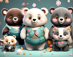This is an image of a chubby and cute bear family. Generative AI,