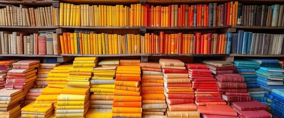 Rows Different Colorful Books Lying, HD background, Background Banner