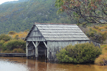 Fototapeta na wymiar Old boat shed in the hills