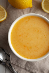 Homemade Organic Lemon Curd in a Bowl, top view.
