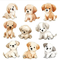 Vector hand drawn puppy collection
