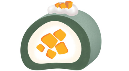 easter egg with flower roll cake matcha mango