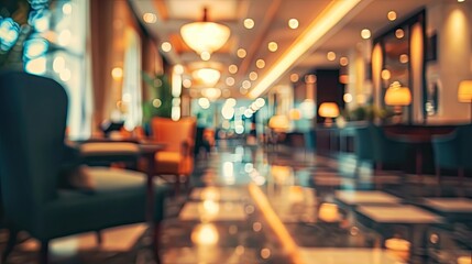 Abstract blur and defocused hotel lobby lounge interior for background, classic style